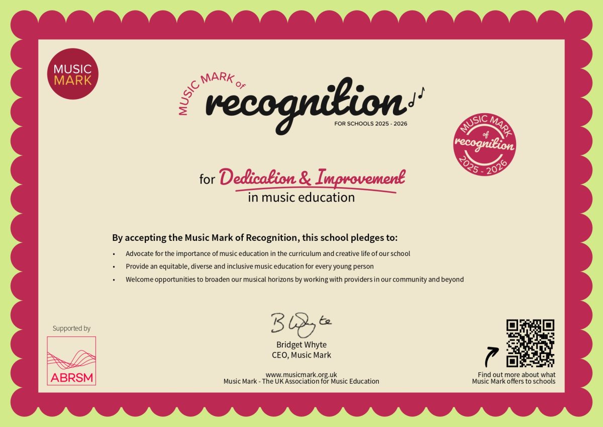 Music Mark of Recognition for Dedication and Improvement page